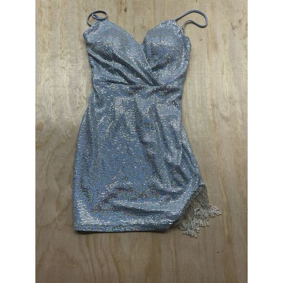 Speechless Dresses & Skirts - Speechless Dress Jr Sz 5 Blue Sparkle Mini New! Beads At Slit Spaghetti Strap